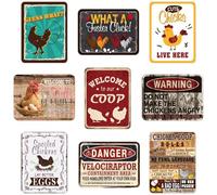 WERNNSAI Cartelli per pollaio, 9 pezzi, accessori creativi per pollaio, per galline e gallo, cartelli di avvertimento in cartone per fattoria, targhe artistiche vintage, decorazioni per giardino