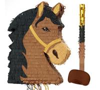 WERNNSAI Cavalli Piñata - Pignata testa di cavallo con benda e asta per feste con animali da fattoria, cowboy e cavalli