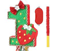 WERNNSAI Compleanno Pinata - 1° anno Fragola Compleanno Pinata Bambina Nascita Fragola Piñata con Maschera Occhi Nappa Coulisse Festa Compleanno Baby Nascita Baby Battesimo Party Decorazione