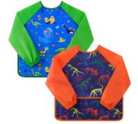 WERNNSAI Confezione da 2 Grembiuli per bambini con dinosauri artistici -dinosauri Grembiuli per bambini, per pittura, artisti, con tasca a maniche lunghe, età 3-8 anni