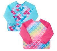 WERNNSAI Confezione da 2 Grembiuli per bambini con sirene artistiche - Grembiuli per pittura, Grembiulis impermeabili per artisti con tasca a maniche lunghe, Rosa Blu, Età 3-8 anni