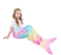 WERNNSAI Coperta a Coda di Sirena - Indossabile con Sirena in Peluche per Ragazze Bambini Coperta per Coccole in Morbido Pile di Flanella per Tutte le Stagioni, 140 x 60cm (Arcobaleno, Bambini)