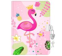 WERNNSAI Diario per bambini per ragazze Flamingo Journal - Diarios per bambini in lamina d'oro Diario per ragazze con lucchetto e chiavi, diarios privato scolastico A5 a righe Memo Scrittura Disegno
