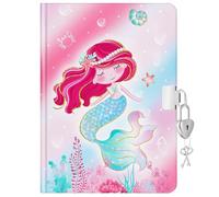 WERNNSAI Diario per bambini per ragazze Sirena Journal - Diarios per bambini in lamina d'oro Diario per ragazze con lucchetto e chiavi, diarios privato scolastico A5 a righe Memo Scrittura Disegno