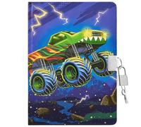 WERNNSAI Diario per bambini per ragazzi Monster Truck - Diario di viaggio per bambini, diario di viaggio luminoso, per la scuola, formato A5, a righe, per scrivere e disegnare, con serratura e chiavi