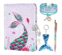 WERNNSAI Diario Segreto per Ragazze con Sirena - Kit diario di Paillettes per Ragazze Regalo Taccuino Bracciale Portachiavi Penna per Disegnare Scrivere Diario con Serratura Compleanno Regali