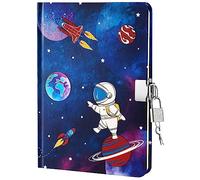 WERNNSAI Diario spaziale per bambini, con copertina rigida luminosa, diario per bambini, diario scolastico, diario privato, formato A5, a righe, blocco note con serratura e chiavi