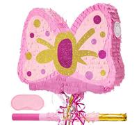 WERNNSAI Farfalla Piñata - Rosa Glitter Farfalla Pinata Decorazioni per Feste di Compleanno per Bambine Piñata con Bastone e Benda per gli Occhi Decorazioni per Feste di Compleanno Piñata con Cordino