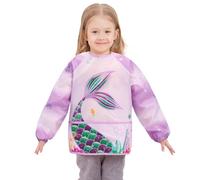 WERNNSAI Grembiule per Bambini con Sirena - Grembiuli Artistici per Bambini per Ragazze dai 3 Agli 8 Anni Grembiule per Artisti con Grembiule Impermeabile per Bambini Manica Lunga 3 Tasche