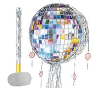 WERNNSAI Mini pignatta a forma di palla da discoteca, con bastone per benda, con cordino, per feste di ballo retrò anni '80 e '90, decorazione per feste di compleanno per bambini, uomini e donne