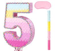 WERNNSAI Numero 5 Pigneatta - Decorazione per il 5° Compleanno, Pigneatta Arcobaleno Numero 5 con Benda e Bastoncino per Bambini, Ragazze, Festa di Compleanno del 5° Anno, Decorazione per la Festa di