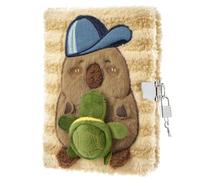 WERNNSAI per bambini Diario con peluche Capibara -Diario segreto per bambini con lucchetto e chiave Diarios scolastico per A5 Quaderni a righe per scrivere e disegnar