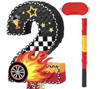 WERNNSAI Pignata con numero 2, auto da corsa con stelo, maschera per gli | Corse di auto nere numero 2 per feste a tema ed eventi, decorazione di compleanno