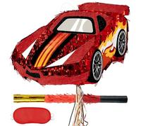 WERNNSAI Pignatta a forma di auto da corsa - Pignatta auto sportiva glitterata con benda e bastone per ragazzi e bambini, decorazione per feste di compleanno a tema corse, forniture per giochi di