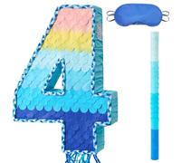 WERNNSAI Pignatta a forma di numero 4, decorazione per 4° compleanno, con benda e bastone, per festa di 4° compleanno, decorazione per 4° compleanno, 4° anniversario, accessori per foto