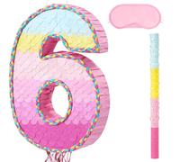 WERNNSAI Pignatta a forma di numero 6, decorazioni per feste di 6° compleanno, con bastone, benda, corde da tirare, decorazioni per feste di 6° anniversario, forniture per carnevale