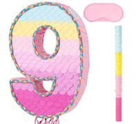 WERNNSAI Pignatta a forma di numero 9 - decorazioni per feste di 9° compleanno, con bastone, benda, corde da tirare, decorazioni per feste di 9° anniversario, forniture per carnevale