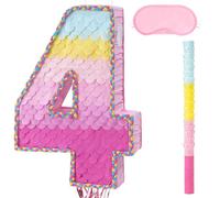 WERNNSAI Pignatta rosa con numero 4, decorazione per 4° compleanno, con bendaggio e bastone, per festa di 4° compleanno, 4° anniversario, decorazione per feste