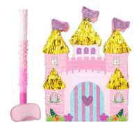 WERNNSAI Principessa Castello Pinata - Principesse Pinata Compleanno Ragazze Bambine Castello Piñata con Maschera Occhi Bastone Rosa Glitter Decorazione Divertente Principesse Partito Accessori