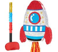 WERNNSAI Rocket Pinata - Rocket Ship Pull String Pinata con Benda e Bastone per Spazio Decorazione Festa di Compleanno Astronave Giochi per Baby Shower Celebration Forniture