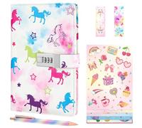 WERNNSAI Set di Diari per Bambini Diario Unicorno per Ragazze con Lucchetto Set di Diari Segreti per Adolescenti, Pelle Impermeabile Set Regalo di Diario A5 per Adolescenti