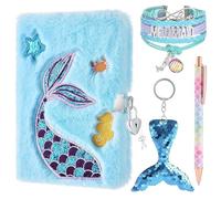 WERNNSAI Set di Taccuini a Sirena - Diario Glitterato per Bambini Ricami Diario Scuola Blocco Note da Viaggio Penne a Sfera Portachiavi Bracciali Serrature Chiavi Compleanno Regalo di Natale