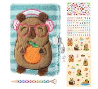 WERNNSAI Set diario di peluche Capibara per bambini,Set diario segreto con lucchetto, chiave, penna, adesivi,Quaderno scolastico per scrivere,Regali di compleanno per bambine dai 6 agli 8 anni