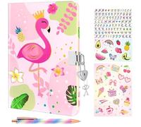WERNNSAI Set Fenicottero Diario - Quaderno luminoso Regalo per Ragazza Bambini Viaggio Privato Note Taccuino da Scrivere Adesivi Penna a Sfera con Serratura e Chiavi