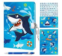 WERNNSAI Set Squalo Diario - Quaderno luminoso Regalo per Ragazzi Bambini Viaggio Privato Note Taccuino da Scrivere Adesivi Penna a Sfera con Serratura e Chiavi