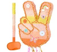 WERNNSAI Simpatico segno di pace spiñata giallo hippie gesto della mano pinata con maschera per gli occhi e racchetta per retrò hip hop forniture di compleanno due margherite groovy decorazioni per