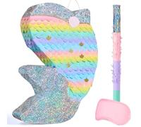 WERNNSAI Sirena Pinata - sirena compleanno piñata ragazza bambini glitter arcobaleno delfino piñata con asta maschera occhi nappine compleanno decorazione subacquea festa giochi accessori