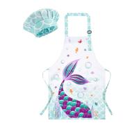 WERNNSAI Sirena Set di Grembiuli per Bambini e Cappello da Cuoco Artistici per Bambini Grembiule da Pittura per Bambini da Cucina con Tasca Grembiule per Pittura (Extra piccolo, 2-5 anni)