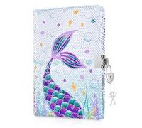 WERNNSAI Taccuino di Paillettes - Reversibile Diari Journal della Sirena per ragazze adulti A5 Ufficio Scuola Fare Regali Diario Blocco Note Notebook Blocchi Appunti con Lucchetto e Chiavi