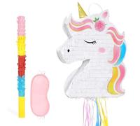 WERNNSAI Unicorno Pinata - Compleanno Piñata Bambine Bambini Pieghevole Arcobaleno Unicorno Pinata con Nappe Cordino Benda Occhio Bastone Rosa Festa Compleanno Decorazione Divertente Festa Estiva
