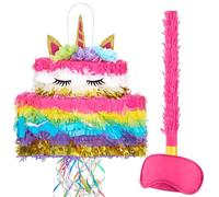 WERNNSAI Unicorno Pinata - Torta Unicorno Compleanno Piñata Bambini Ragazze Arcobaleno Torta Piñata con Nappe Maschera Occhi Stick Festa di Compleanno Bambini Gioco Accessori Pieghevole