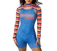 WERNZATT Costume da bambola assassina raccapricciante da donna, spaventoso, novità, cosplay, feste, Halloween Chucky, vestito per bambola in maschera (B blu, M)