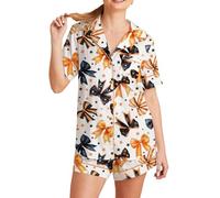 WERNZATT Pigiama da donna per Halloween, stampa fantasma, zucca, maniche corte, top con bottoni e pantaloncini, set da notte in raso da 2 pezzi, I White, L