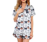 WERNZATT Pigiama da donna per Halloween, stampa fantasma, zucca, maniche corte, top con bottoni e pantaloncini, set da notte in raso da 2 pezzi, J bianco., XL