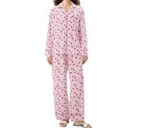 WERNZATT Set pigiama da donna a maniche lunghe con stampa cuori/fiocco, due pezzi, con bottoni (Zc cuore rosa, L), Zc Cuore Rosa, L