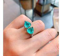 WEROFY Anelli Regolabili da Donna, Anello d'ansia, Cuore Smeraldo paraiba tormalina Anello Aperto da Donna Argento 925 da Cocktail Regalo di Gioielli