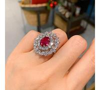 WEROFY Anelli Regolabili da Donna, Anello di ansia, Anello da Cocktail Vintage in Argento 925 Imitazione Colomba con Diamanti a Tempera, Anello da Cocktail da Donna, Regalo di Gioielli (Color : Red)
