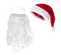 Werownsgso 2 cappelli di Babbo Natale e barba di Babbo Natale cappello di Natale barba bianca per adulti Set di costumi di Babbo Natale Accessori per costumi di Natale per uomini donne festa di Natale
