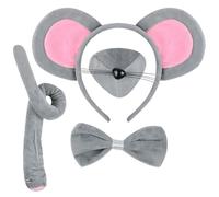 Werownsgso 4 pezzi costume per topi con fascia per le orecchie, per naso, coda di animali, adatto per Halloween, Carnevale, gioco di ruolo, feste a tema di animali