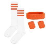 Werownsgso 5 fasce per il sudore a righe, anni '80, accessori da donna con fascia a righe, set di fasce sportive per fitness, sport, retrò, feste (arancione/bianco/arancione)