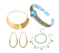 Werownsgso 5 pezzi Costume da principessa blu fascia orecchini collana bracciale principessa Aladdin accessori per carnevale cosplay travestimento