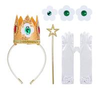 Werownsgso 5 pezzi principessa Peach costume accessorio principessa Peach corona orecchini guanti spilla bacchetta magica vestito kit ragazza costume principessa per compleanni Halloween carnevale