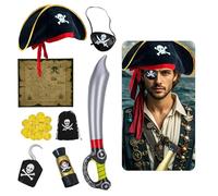 Werownsgso 8 pezzi accessori per costume da pirata, accessori pirata con cappello, cannocchiale, cartina del tesoro, coltello, monete d'oro, costume unisex da pirata per Halloween, carnevale, feste