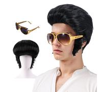 Werownsgso Parrucca per cosplay da uomo, anni '50, rock, leggenda, set da discoteca con parrucca e occhiali, divertente parrucca adatta per Halloween, cosplay, costumi di carnevale