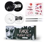 Werownsgso Trucco per Halloween, 140 g, colore nero e bianco, set di trucco teatrale per adulti e bambini con 2 pennelli + 2 tatuaggi facciali per Halloween, joker, vampiro, zombie, scheletro per