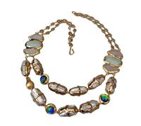 WERQKJXCZ Collana a catena placcata oro con perla Biwa d'acqua dolce coltivata d'amazzonite a 2 fili in vetro di Murano 21"